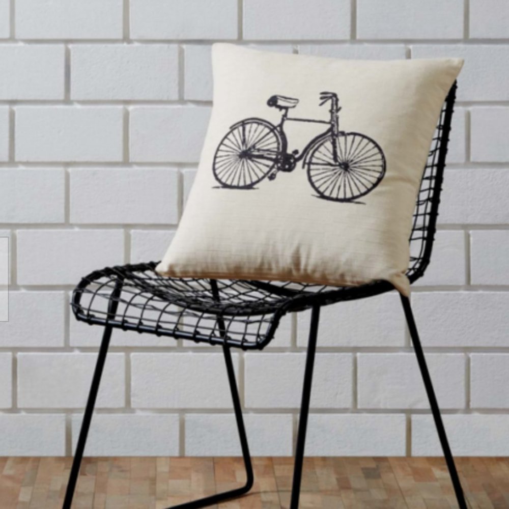 Along For The Ride Throw Pillow New Bike Tan Charcoal Coconut Buttons VHC Brands